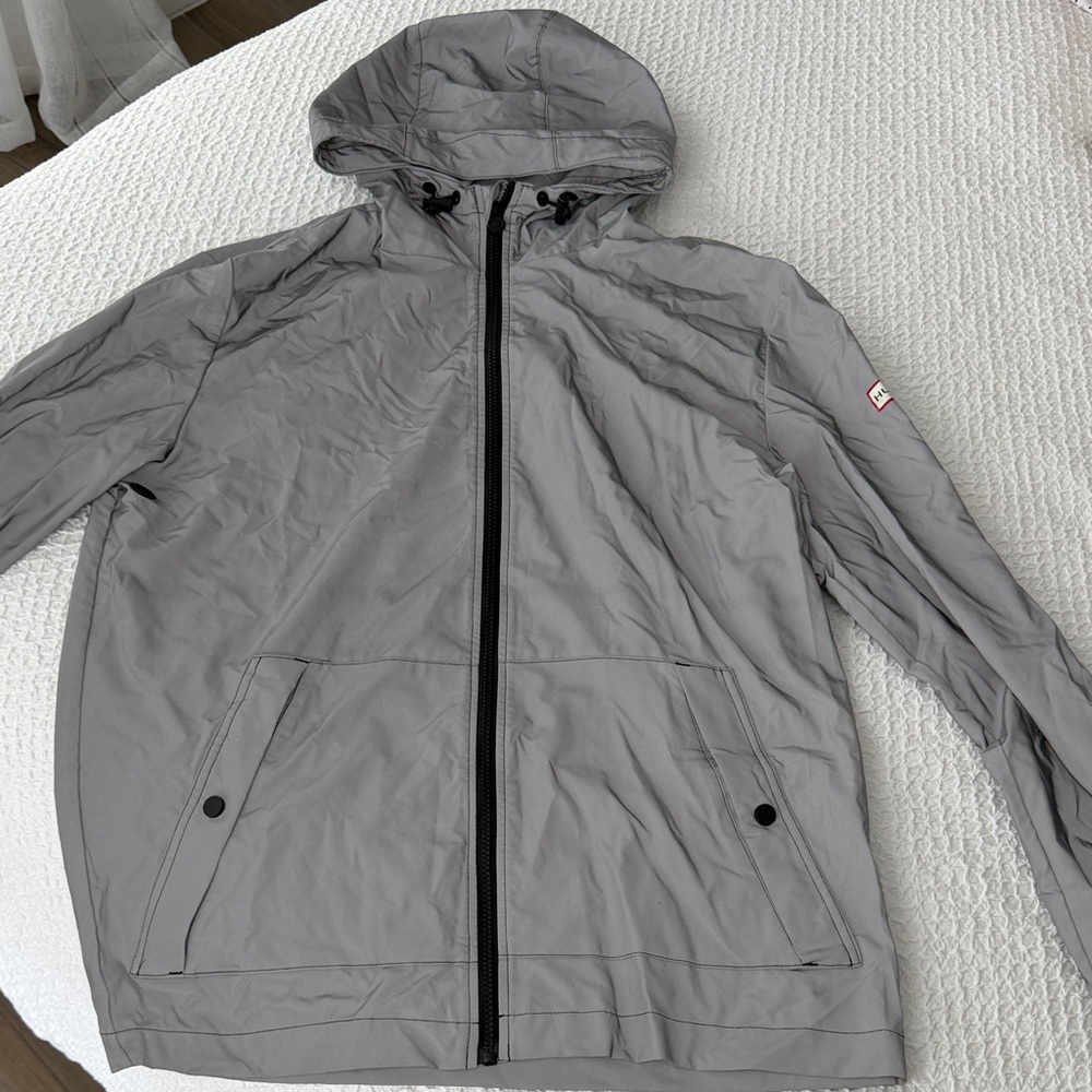Men's Hunter Gray Silver Hooded Rain Jacket size M